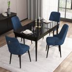 Canisa Concept Are Serisi, 80X132 Açılabilir Siyah Mermer Desen Mutfak Masası Takımı, 4 Sandalye - Lacivert