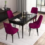 Canisa Concept Are Serisi, 80X132 Açılabilir Siyah Mermer Desen Mutfak Masası Takımı, 4 Sandalye - Mürdüm