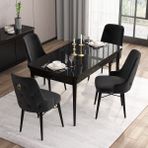 Canisa Concept Are Serisi, 80X132 Açılabilir Siyah Mermer Desen Mutfak Masası Takımı, 4 Sandalye