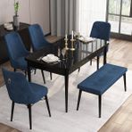 Canisa Concept Are Serisi, 80X132 Benchli Açılabilir Siyah Mermer Desen Mutfak Masası Takımı, 4 Sandalye 1 Bench - Lacivert
