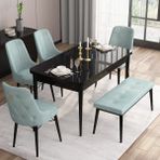 Canisa Concept Are Serisi, 80X132 Benchli Açılabilir Siyah Mermer Desen Mutfak Masası Takımı, 4 Sandalye 1 Bench - Su Yeşili