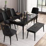 Canisa Concept Are Serisi, 80X132 Benchli Açılabilir Siyah Mermer Desen Mutfak Masası Takımı, 4 Sandalye 1 Bench