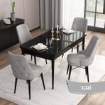 Canisa Concept Are Serisi, 80X132 Mdf Açılabilir Siyah Mermer Desen Masa Takımı, 4 Sandalye Gümüş Halkalı - Gri