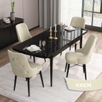 Canisa Concept Are Serisi, 80X132 Mdf Açılabilir Siyah Mermer Desen Masa Takımı, 4 Sandalye Gümüş Halkalı - Krem