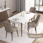 Canisa Concept Are Serisi Beyaz Masa Ceviz Ayak Mdf 80X132 Açılabilir Mutfak Masa Takımı 4 Sandalye Gold Halkalı - Cappuccino