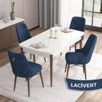 Canisa Concept Are Serisi Beyaz Masa Ceviz Ayak Mdf 80X132 Açılabilir Mutfak Masa Takımı 4 Sandalye Gold Halkalı - Lacivert
