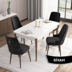 Canisa Concept Are Serisi, Beyaz Masa Ceviz Ayak Mdf 80X132 Açılabilir Mutfak Masa Takımı, 4 Sandalye Gold Halkalı - Siyah