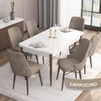 Canisa Concept Are Serisi Beyaz Masa Ceviz Ayak Mdf 80X132 Açılabilir Yemek Odası Takımı 6 Sandalye Gold Halkalı - Cappuccino