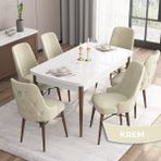Canisa Concept Are Serisi Mdf 80 x 132 cm Açılabilir Beyaz Masa Ceviz Ayak Mutfak Masası Takımı 6 Sandalye Gümüş Halkalı - 80x132 - Krem