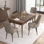 Canisa Concept Are Serisi, Mdf 80X132 Açılabilir Barok Ahşap Desen Mutfak Masa Takımı, 4 Sandalye Gold Halkalı - Cappucino