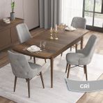 Canisa Concept Are Serisi, Mdf 80X132 Açılabilir Barok Ahşap Desen Mutfak Masa Takımı, 4 Sandalye Gold Halkalı - Gri