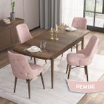 Canisa Concept Are Serisi, Mdf 80X132 Açılabilir Barok Ahşap Desen Mutfak Masa Takımı, 4 Sandalye Gold Halkalı - Pembe