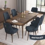 Canisa Concept Are Serisi, Mdf 80X132 Açılabilir Barok Ahşap Desen Mutfak Masa Takımı, 6 Sandalye Gold Halkalı - Antrasit