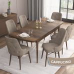Canisa Concept Are Serisi, Mdf 80X132 Açılabilir Barok Ahşap Desen Mutfak Masa Takımı, 6 Sandalye Gold Halkalı - Cappucino
