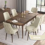 Canisa Concept Are Serisi, Mdf 80X132 Açılabilir Barok Ahşap Desen Mutfak Masa Takımı, 6 Sandalye Gold Halkalı - Krem