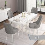 Canisa Concept Are Serisi, Mdf 80X132 Açılabilir Beyaz Mermer Desen Mutfak Masa Takımı, 4 Sandalye Gold Halkalı - Gri