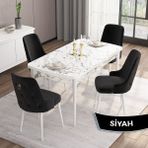 Canisa Concept Are Serisi, Mdf 80X132 Açılabilir Beyaz Mermer Desen Mutfak Masa Takımı, 4 Sandalye Gold Halkalı - Siyah