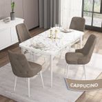 Canisa Concept Are Serisi, Mdf 80X132 Açılabilir Beyaz Mermer Desen Yemek Odası Takımı, 4 Sandalye Gümüş Halkalı - Cappuccino