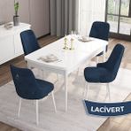 Canisa Concept Are Serisi, Mdf 80X132 Açılabilir Beyaz Yemek Odası Takımı, 4 Sandalye Gümüş Halkalı - Lacivert