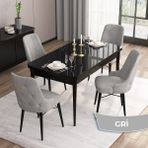 Canisa Concept Are Serisi, Mdf 80X132 Açılabilir Siyah Mermer Desen Mutfak Masa Takımı, 4 Sandalye Gold Halkalı - Gri