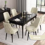 Canisa Concept Are Serisi Mdf 80X132 Açılabilir Siyah Mermer Desen Yemek Odası Takımı 6 Sandalye Gold Halkalı - Krem