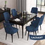 Canisa Concept Are Serisi Mdf 80X132 Açılabilir Siyah Mermer Desen Yemek Odası Takımı 6 Sandalye Gold Halkalı - Lacivert