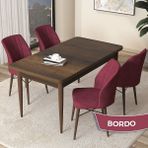 Canisa Concept Arp Serisi 70x110 cm Barok Ahşap Desen 4 Sandalye Sabit Bordo Mutfak Masası Takımı