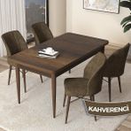 Canisa Concept Arp Serisi 70x110 cm Barok Ahşap Desen 4 Sandalye Sabit Kahverengi Mutfak Masası Takımı