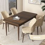 Canisa Concept Arp Serisi 70x110 cm Barok Ahşap Desen 4 Sandalye Sabit Krem Mutfak Masası Takımı