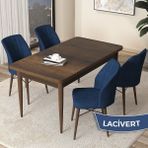 Canisa Concept Arp Serisi 70x110 cm Barok Ahşap Desen 4 Sandalye Sabit Lacivert Mutfak Masası Takımı