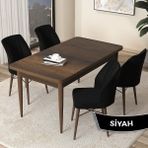 Canisa Concept Arp Serisi 70x110 cm Barok Ahşap Desen 4 Sandalye Sabit Siyah Mutfak Masası Takımı