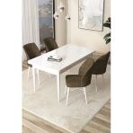 Canisa Concept Arp Serisi 70x110 cm Sabit Beyaz Masa 4 Sandalye Kahverengi Mutfak Masası Takımı