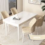 Canisa Concept Arp Serisi 70x110 cm Sabit Beyaz Masa 4 Sandalye Krem Mutfak Masası Takımı