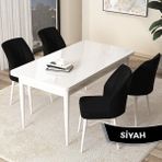 Canisa Concept Arp Serisi 70x110 cm Sabit Beyaz Masa 4 Sandalye Siyah Mutfak Masası Takımı