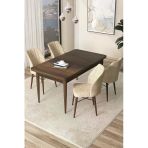 Canisa Concept Arp Serisi 70X110 Sabit Mutfak Masası Takımı Barok Desen Masa 4 Krem Sandalye