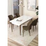 Canisa Concept Arp Serisi 70X110 Sabit Mutfak Masası Takımı Beyaz Ceviz Masa 4 Kahverengi Sandalye