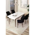 Canisa Concept Arp Serisi 70X110 Sabit Mutfak Masası Takımı Beyaz Ceviz Masa 4 Siyah Sandalye