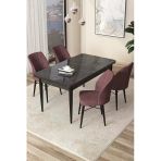 Canisa Concept Arp Serisi 70X110 Sabit Mutfak Masası Takımı Siyah Mermer Desen Masa 4 Gül Kurusu Sandalye