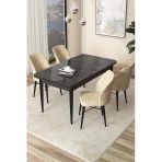 Canisa Concept Arp Serisi 70X110 Sabit Mutfak Masası Takımı Siyah Mermer Desen Masa 4 Krem Sandalye