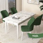 Canisa Concept Arp Serisi, Beyaz Mermer Desen Masa 70X110 Sabit Yemek Masası Takımı, 4 Sandalye - 70 x 110 cm - Haki Yeşili