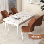 Canisa Concept Arp Serisi, Beyaz Mermer Desen Masa 70X110 Sabit Yemek Masası Takımı, 4 Sandalye - 70 x 110 cm - Kiremit