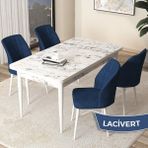 Canisa Concept Arp Serisi, Beyaz Mermer Desen Masa 70X110 Sabit Yemek Masası Takımı, 4 Sandalye - 70 x 110 cm - Lacivert