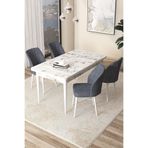 Canisa Concept Arp Serisi Sabit Beyaz Mermer Desen Mutfak Masası Takımı, 70 x 114 cm, 4 Adet Füme Sandalyeli