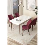 Canisa Concept Arp Serisi Sabit Mutfak Masası Takımı 70X110 Beyaz Ceviz Masa 4 Bordo Sandalye