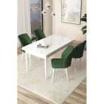 Canisa Concept Arp Serisi Sabit Mutfak Masası Takımı 70X110 Beyaz Masa 4 Haki Yeşil Sandalye