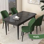 Canisa Concept Arp Serisi, Siyah Mermer Desen Masa 71 x 110 cm Sabit Mutfak Masası Takımı, 4 Sandalye - 70X110 - Haki Yeşili