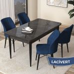 Canisa Concept Arp Serisi, Siyah Mermer Desen Masa 71 x 110 cm Sabit Mutfak Masası Takımı, 4 Sandalye - 70X110 - Lacivert