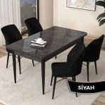 Canisa Concept Arp Serisi, Siyah Mermer Desen Masa 71 x 110 cm Sabit Mutfak Masası Takımı, 4 Sandalye - 70X110