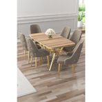 Canisa Concept Asel Serisi 90X160 Lak Panel Hazar Gold Kaplama Ayaklı Masa Takımı Ve 6 Cappucino Sandalye