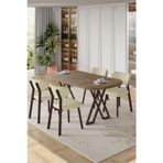 Canisa Concept Axton Serisi Sabit Mdf 90X168 Atlantik Çam Mutfak Masa Takımı 4 Krem Sandalye